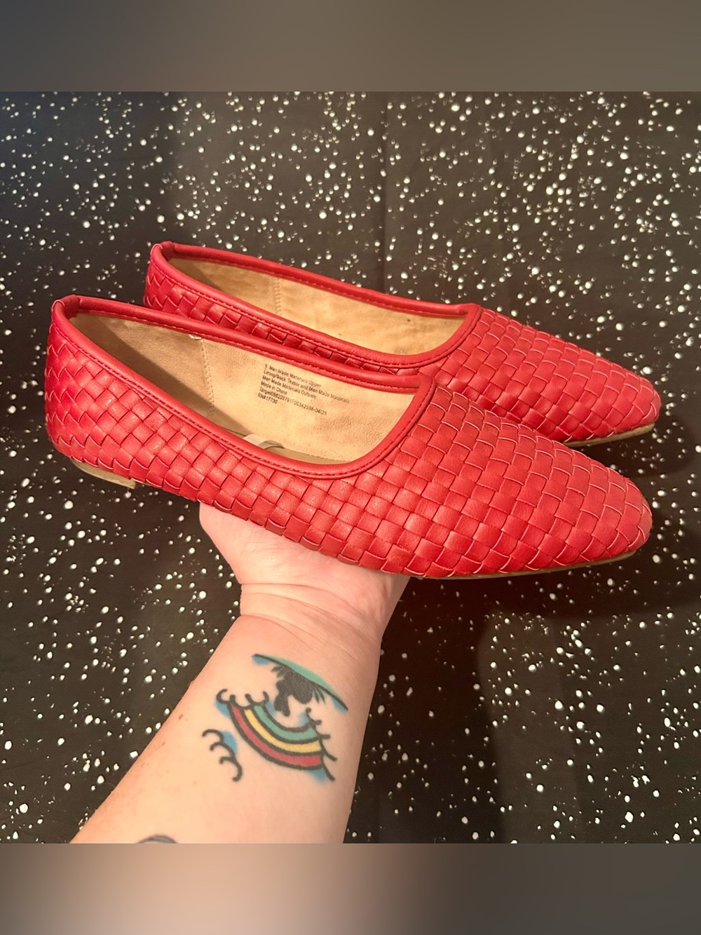 Women's Red Woven Ballet Flats